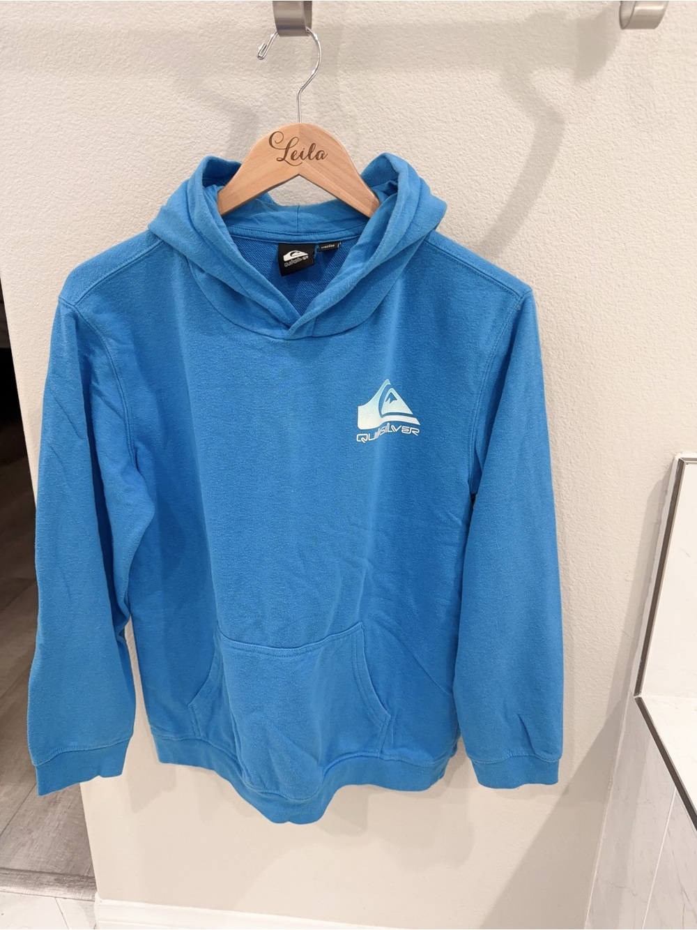 Quiksilver Boys XL Blue Fleece Pullover Hoodie Cotton Blend Logo Pockets